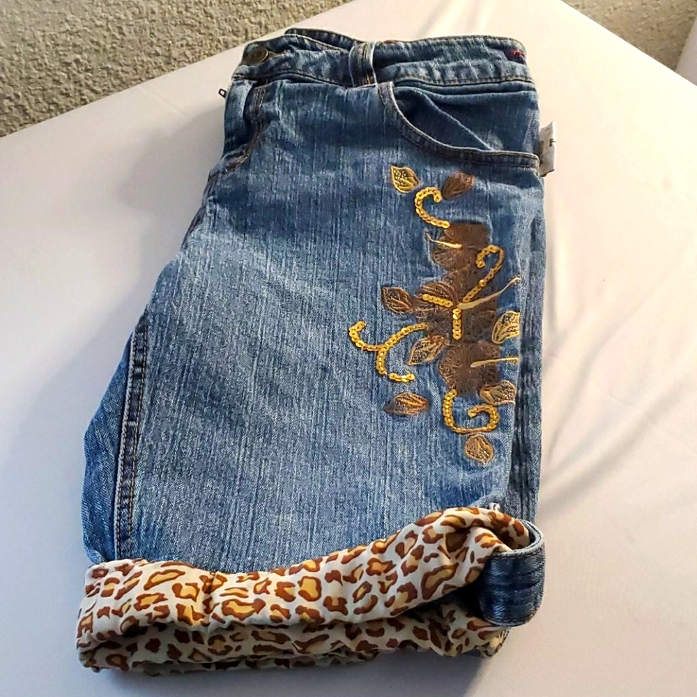 Cheetah Girls blue jeans shorts w/ cheetah designs
